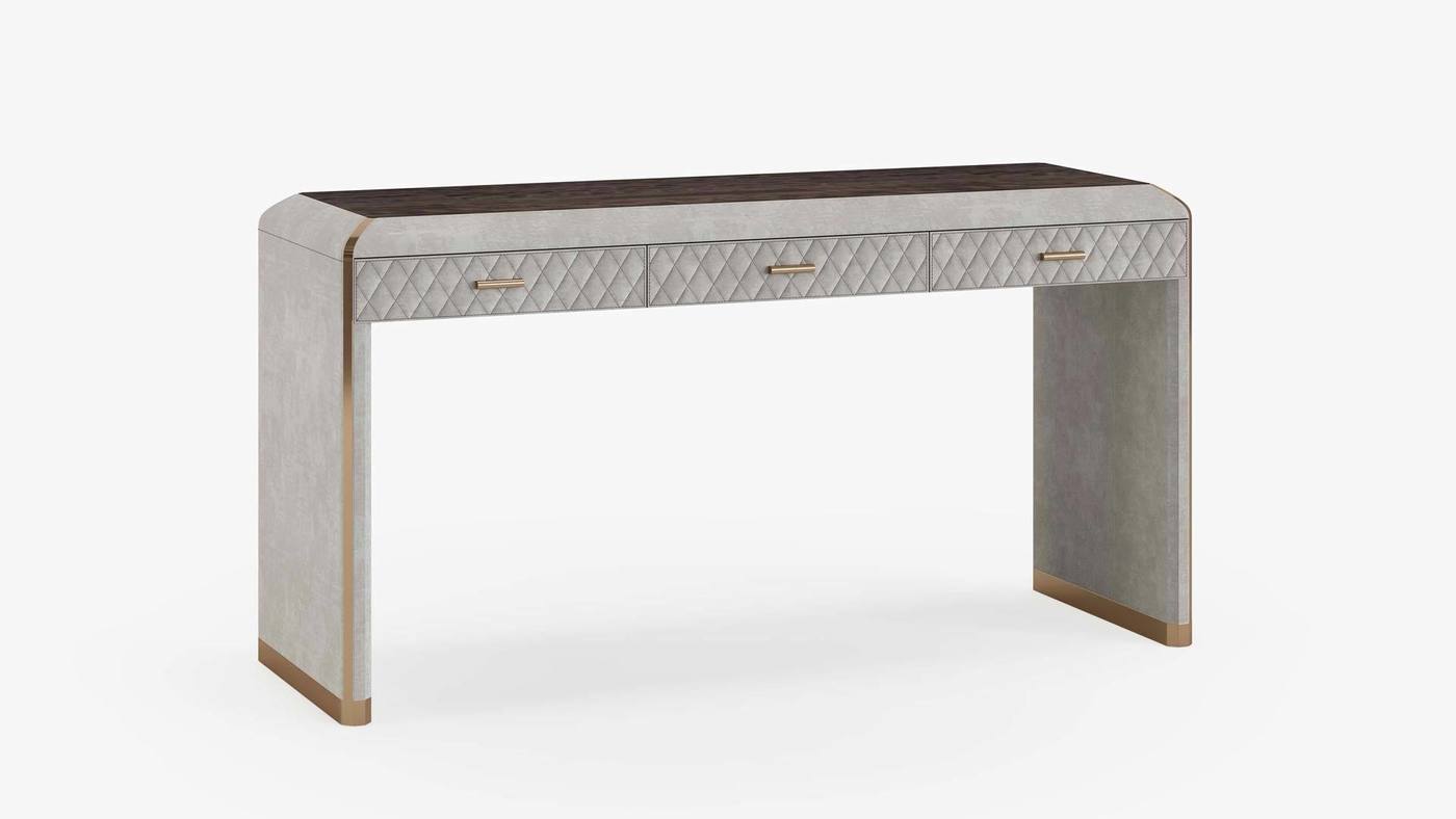 Vanity Console Desk with Chesterfield-Upholstered Drawers - Orion Console by Ekaterina Elizarova and Capital Collection