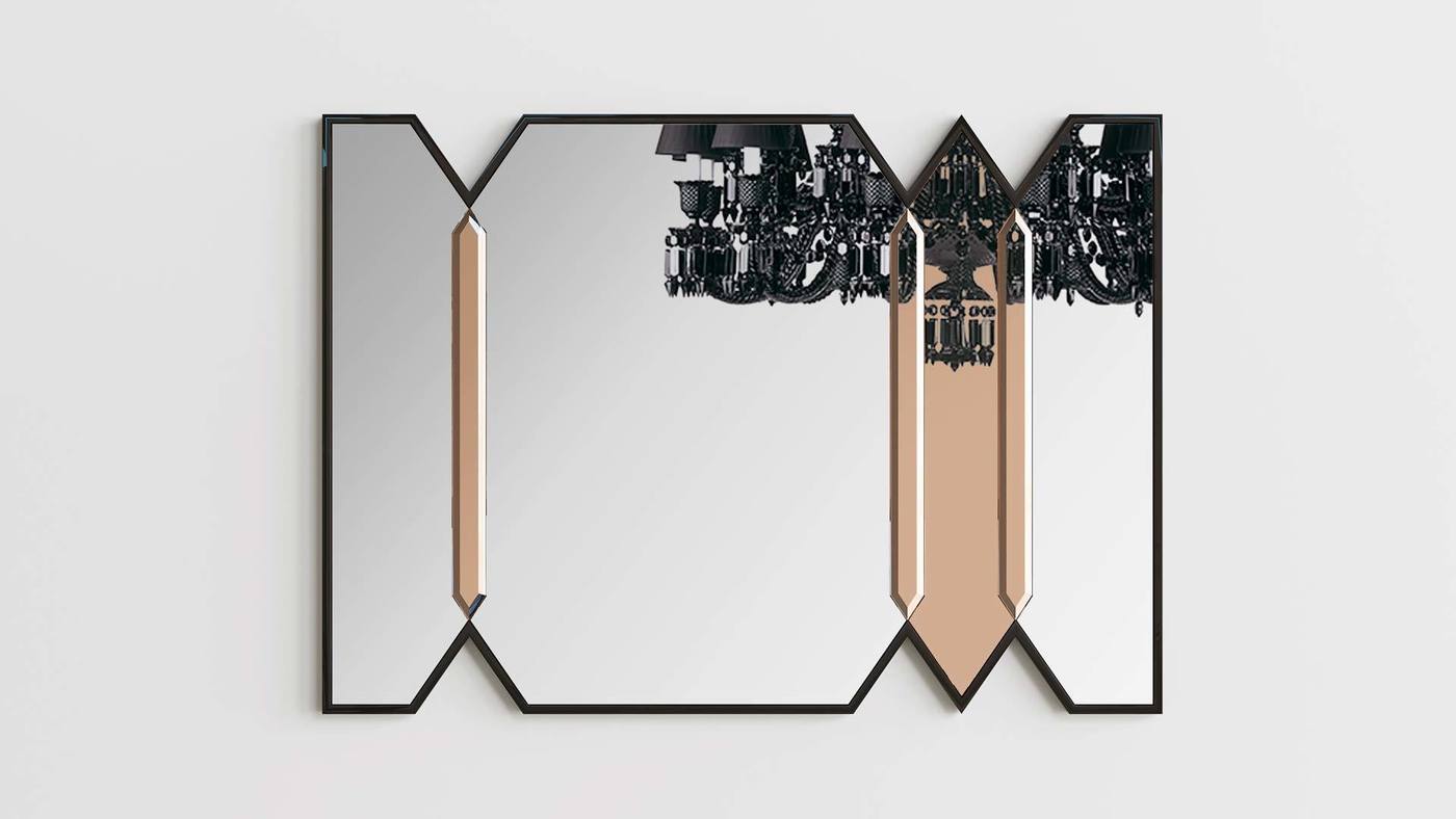 Дизайнерское декоративное настенное зеркало в чёрной раме с бронзовыми вставками - Crystalista 2 от Екатерины Елизаровой