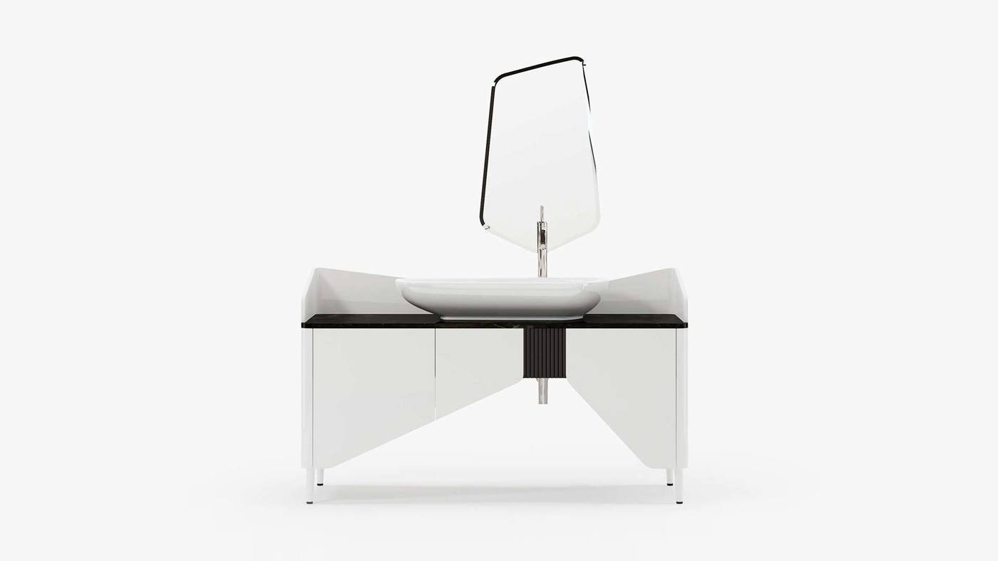 Чёрно-белый столик с раковиной и зеркалом - Kilt от Екатерины Елизаровой