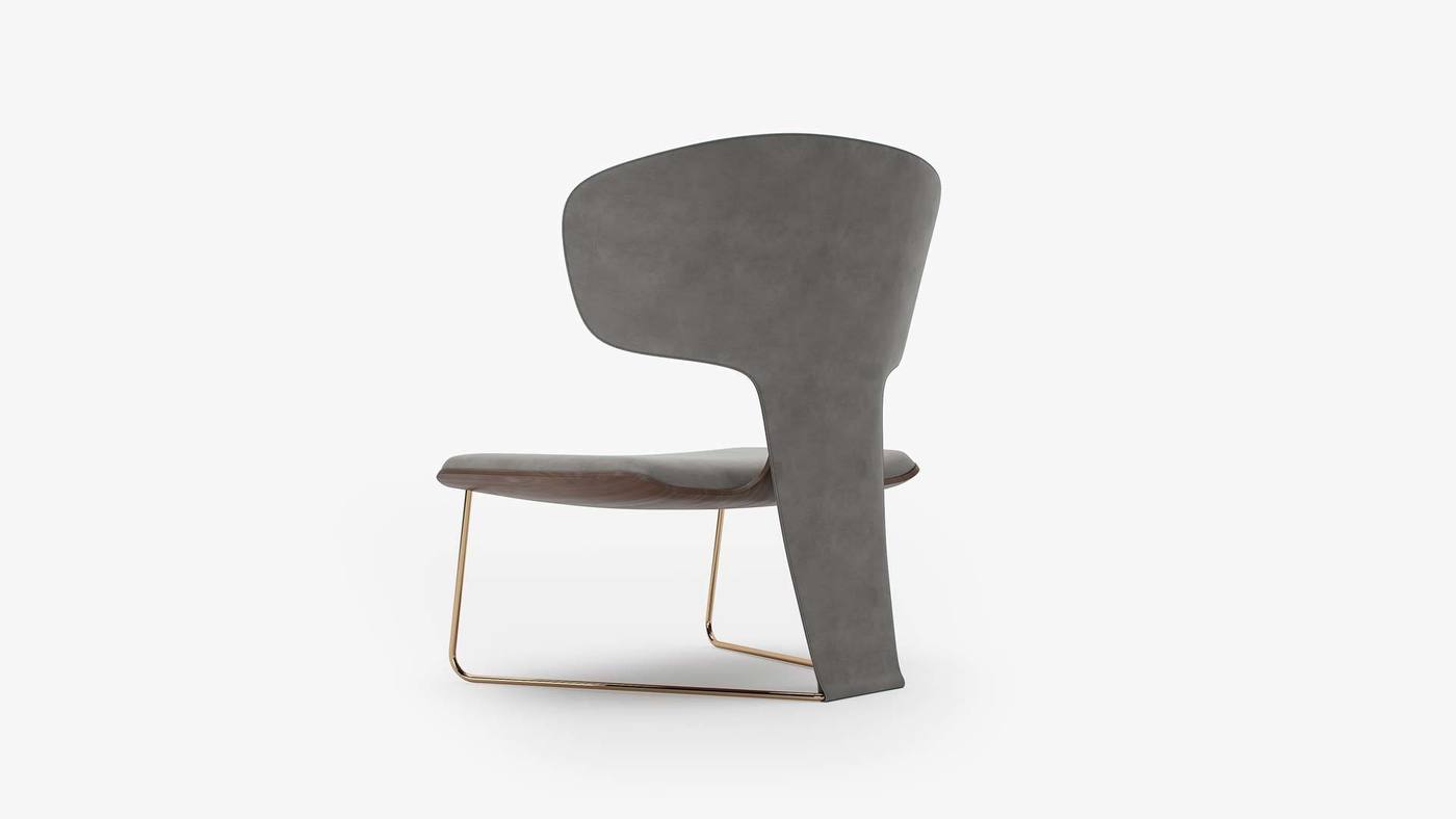 Grey Upholstered Designer Chair Back - Orchid by Ekaterina Elizarova